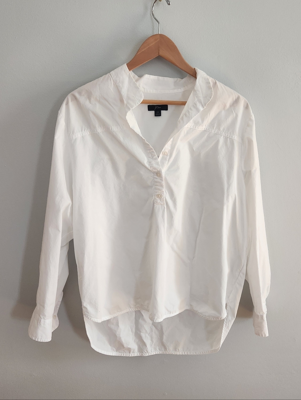 j.crew Off-White Popover Button-Down Shirt sz 14